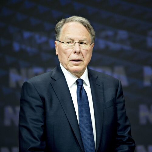 National Rifle Association CEO Wayne LaPierre at the group's annual meeting in Dallas in May 2018. A secretive figure, LaPierre makes few public appearances outside of carefully scripted speeches. CREDIT: Daniel Acker/Bloomberg via Getty Images