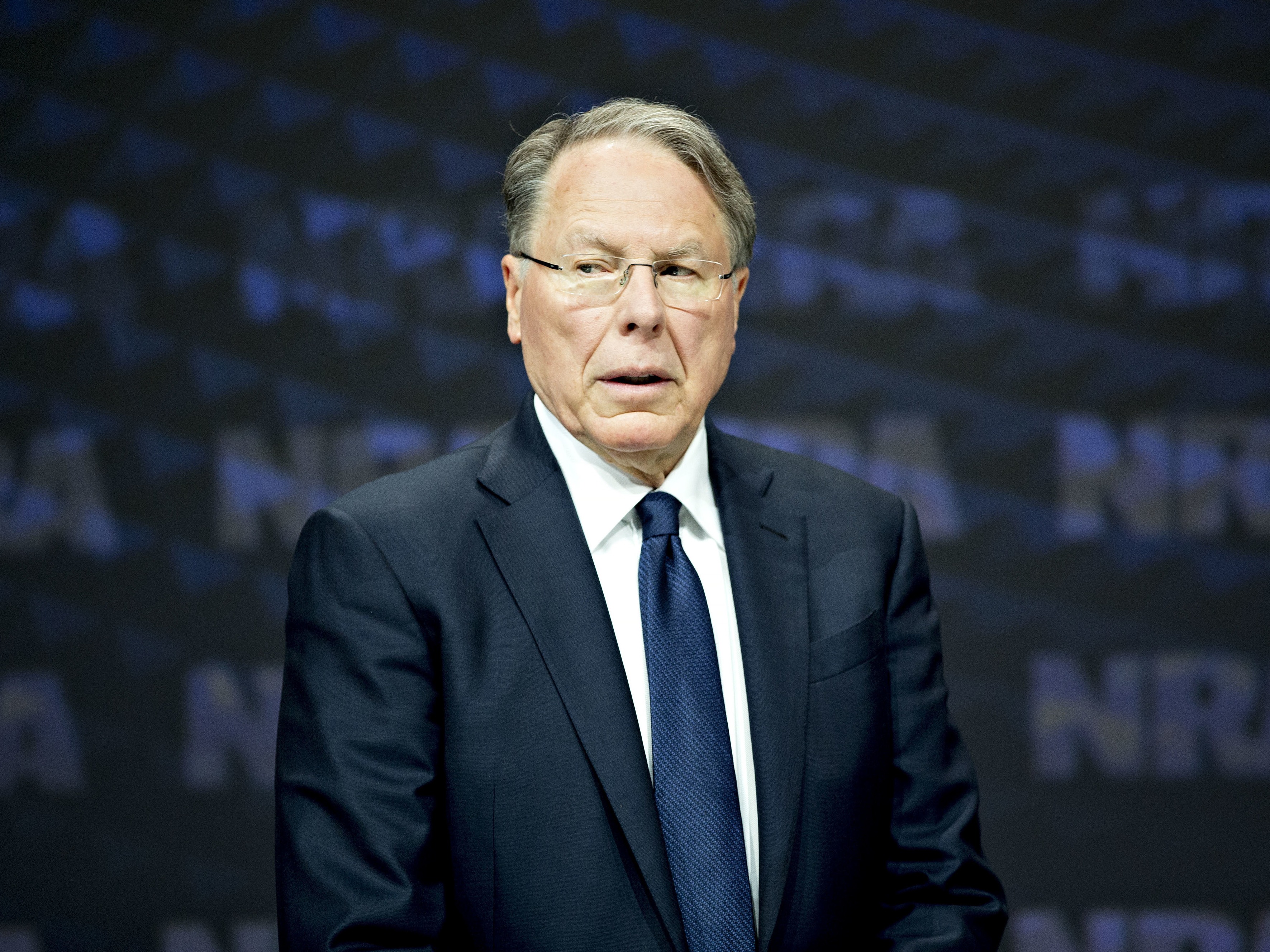 National Rifle Association CEO Wayne LaPierre at the group's annual meeting in Dallas in May 2018. A secretive figure, LaPierre makes few public appearances outside of carefully scripted speeches. CREDIT: Daniel Acker/Bloomberg via Getty Images