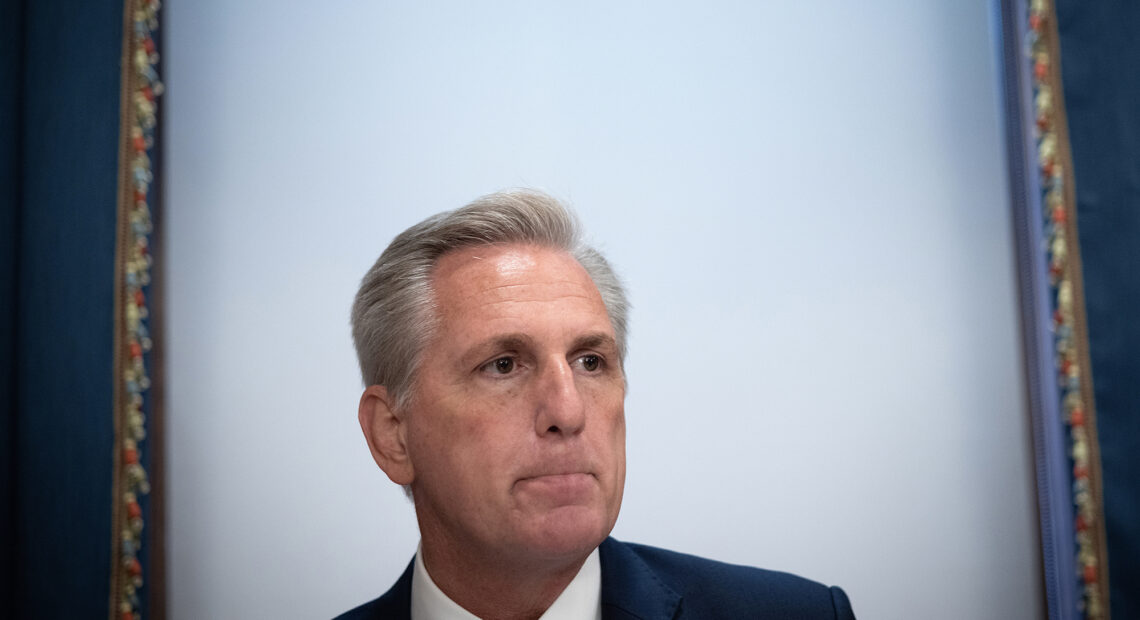 House Minority Leader Kevin McCarthy, R-Calif., speaks with reporters last week. Win McNamee/Getty Images