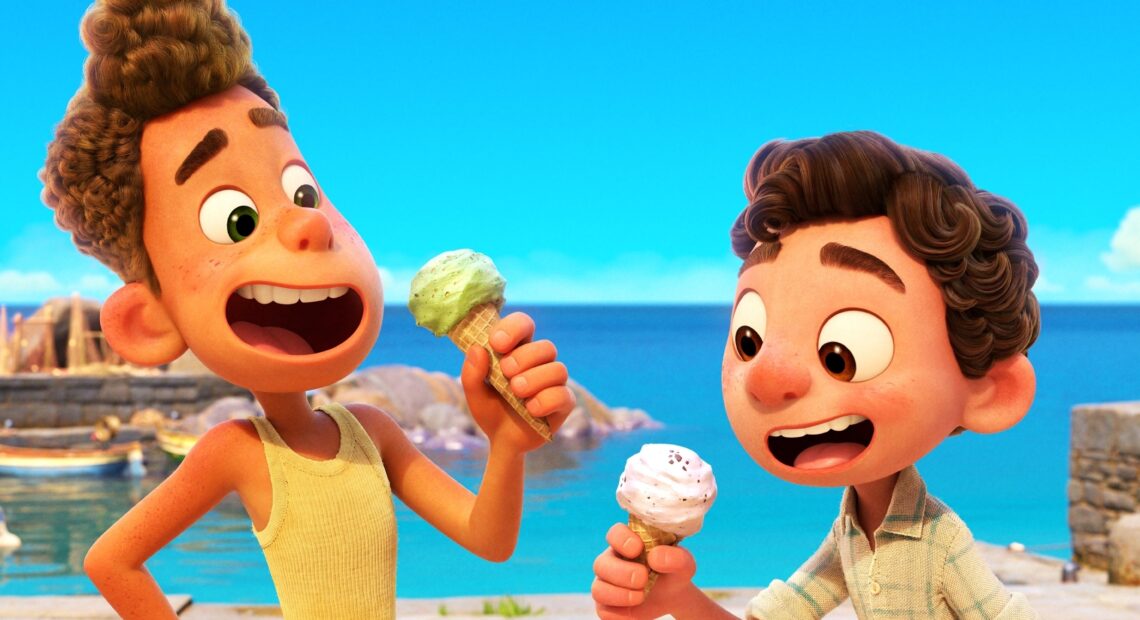 Two sea creatures go undercover as boys in a small Italian Riviera town in the charming Pixar film Luca. CREDIT: Pixar