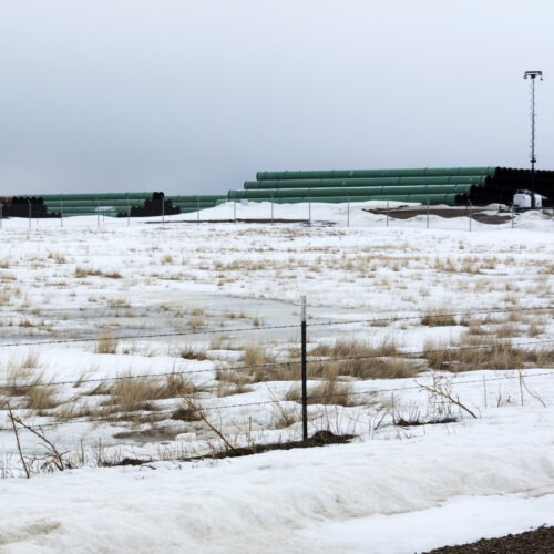 A storage yard is seen in Montana for pipe that was to be used in the construction of the Keystone XL oil pipeline. The developer has now canceled the controversial project. Al Nash/Bureau of Land Management via AP