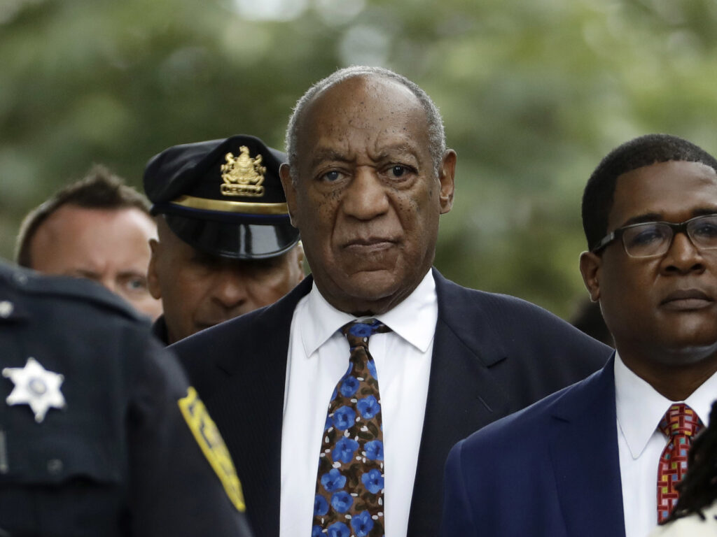Bill Cosby departs after a sentencing hearing in 2018 at the Montgomery County Courthouse in Norristown, Penn. CREDIT: Matt Slocum/AP
