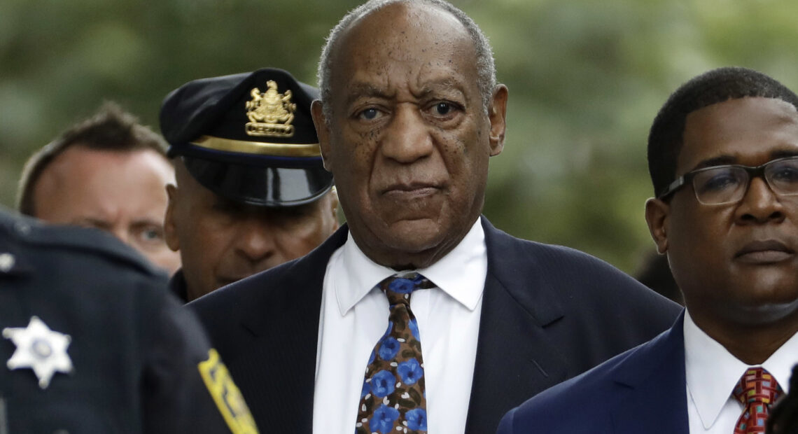 Bill Cosby departs after a sentencing hearing in 2018 at the Montgomery County Courthouse in Norristown, Penn. CREDIT: Matt Slocum/AP
