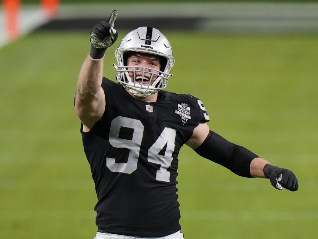 Raiders defensive end Carl Nassib said on Monday that he would not have been able to publicly come out as gay without the support of the NFL and his teammates. CREDIT: Jeff Bottari/AP