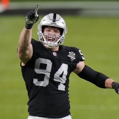 Raiders defensive end Carl Nassib said on Monday that he would not have been able to publicly come out as gay without the support of the NFL and his teammates. CREDIT: Jeff Bottari/AP