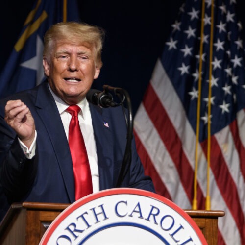 Former President Donald Trump addresses the North Carolina Republican Party's annual state convention on June 5. Melissa Sue Gerrits/Getty Images