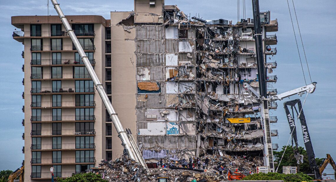 Search and Rescue teams look for survivors in the partially collapsed 12-story Champlain Towers South condo building on June 30, 2021 in Surfside, Fla. Four more bodies were found on Wednesday. Giorgio Viera/AFP via Getty Images