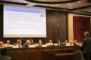 Lt. Gov. Janice McGeachin’s task force on school indoctrination meets at the Statehouse on June 24. CREDIT: Nik Streng/Idaho Education News