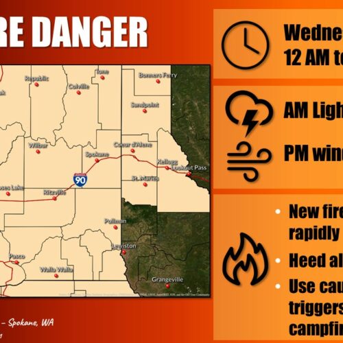 The National Weather Service is warning of high fire danger this week with thunderstorms, lightning and wind expected late Tuesday night into Wednesday, July 7. CREDIT: NWS via Twitter