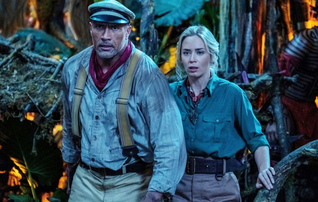 Actors Dwayne Johnson and Emily Blunt in the movie Jungle Cruise.