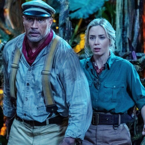Actors Dwayne Johnson and Emily Blunt in the movie Jungle Cruise.