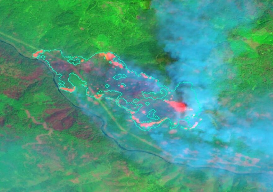 Scientists are using satellites to help map wildfire perimeters and hotspots, like with this image of the Jack Fire in Oregon.