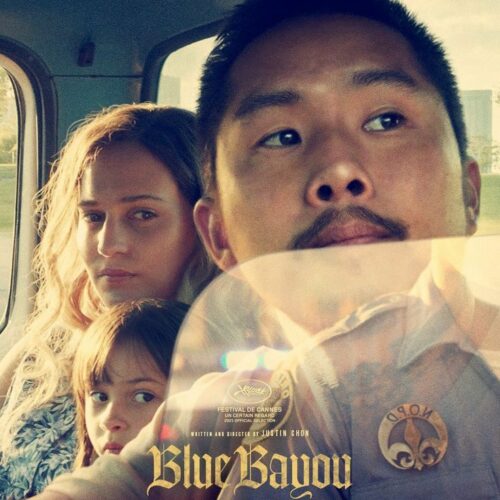 Movie poster of Blue Bayou with young couple and child in truck