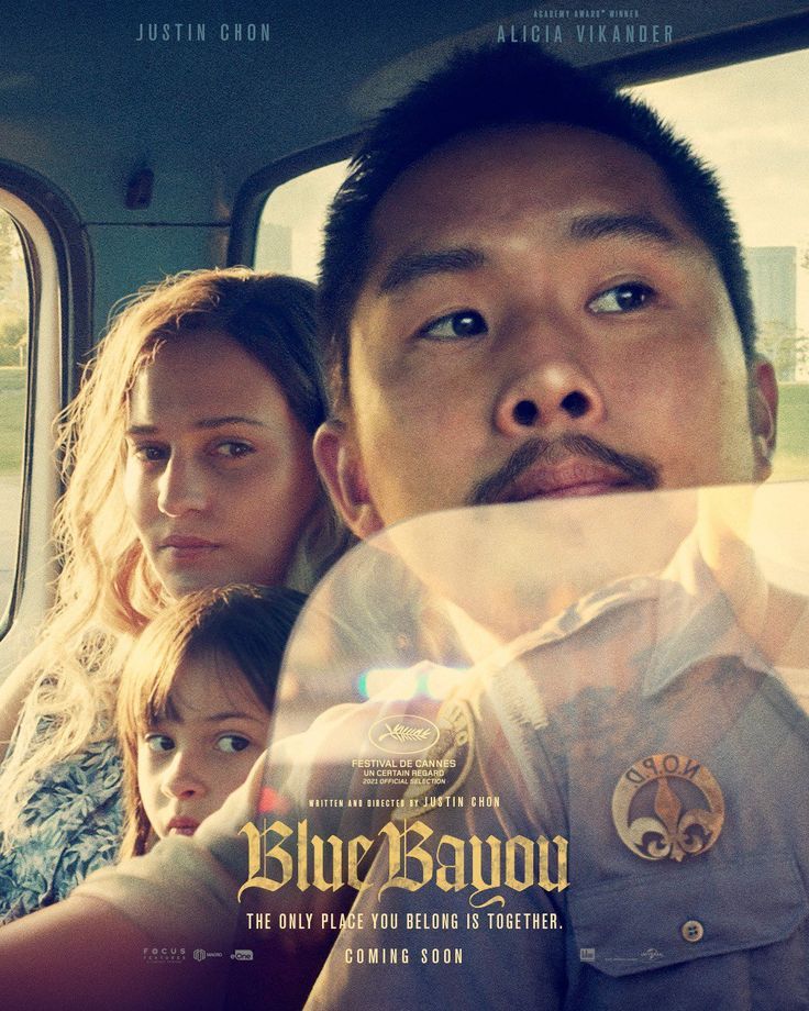 Movie poster of Blue Bayou with young couple and child in truck