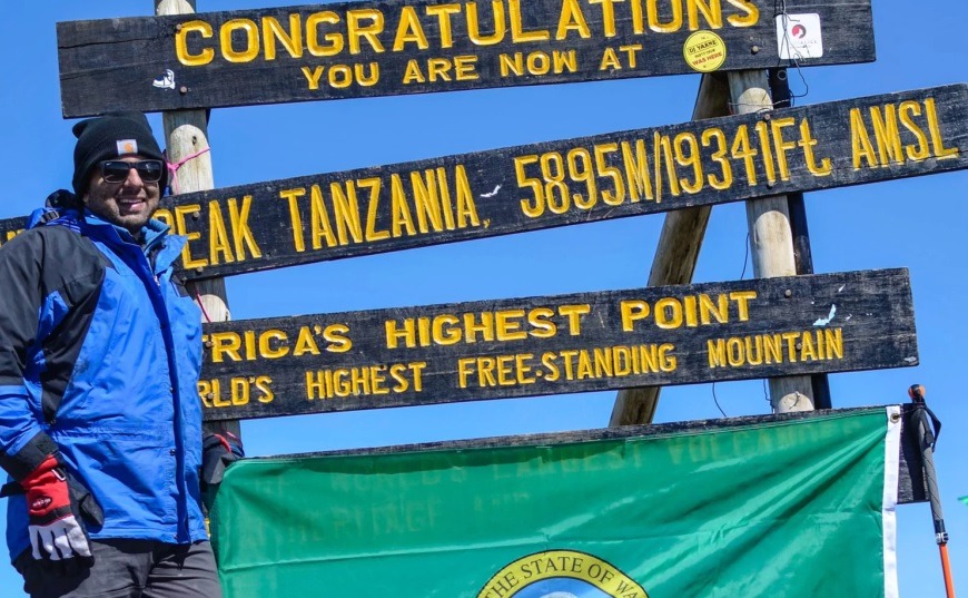 Washington Lt. Gov. Cyrus Habib climbed Mount Kilimanjaro in 2019 as part of a fundraiser for an outdoor leadership program for young people with physical and sensory disabilities.