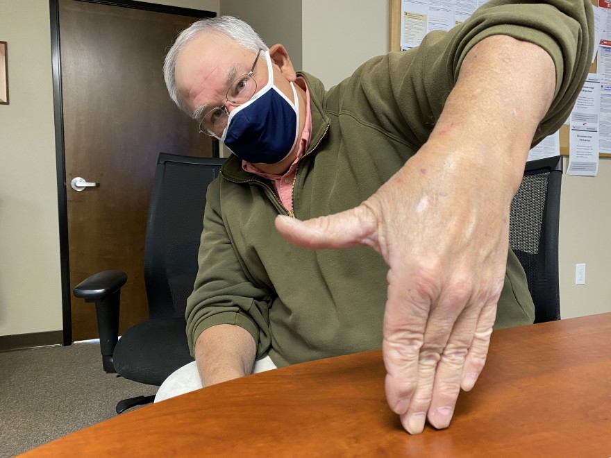 Wheat rancher Chris Herron uses an old method to measure how deep his seed is being planted in his dryland furrows. Up to his thumb in soil -- that’s OK. But if he sinks up to his wrist, he has to adjust the depth at which he’s planting.