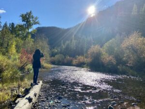 Michelle Campobasso takes photographs of the salmon redds, or nests, on the Sanpoil River.