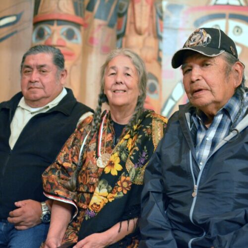 From left to right, hereditary chief Wilbur Slockish, tribal elder Carol Logan, and hereditary chief Johnny Jackson. The tribal leaders sued the federal government after a sacred site near Mount Hood was destroyed during a highway safety project.