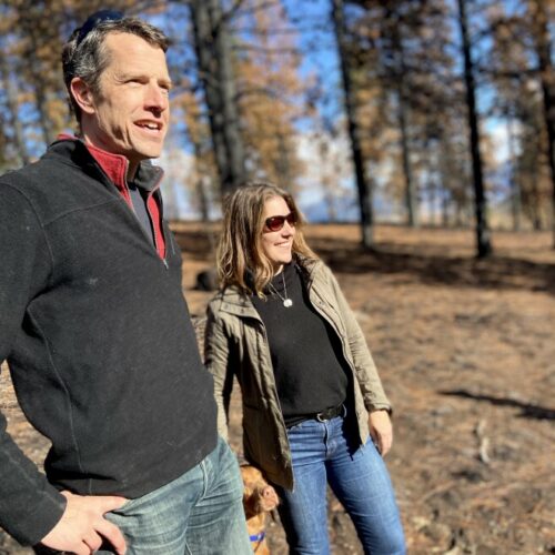 Peter and Shannon Polson with their dog, Bonnie. For six years, the Polsons thinned trees, chopped off limbs, and built a home resistant to fire to prepare their property for when the flames would come.