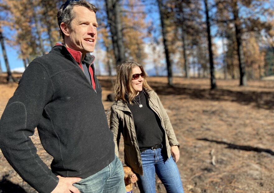 Peter and Shannon Polson with their dog, Bonnie. For six years, the Polsons thinned trees, chopped off limbs, and built a home resistant to fire to prepare their property for when the flames would come.