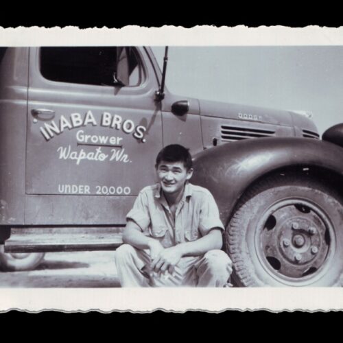 Gilbert Inaba, Lon Inaba’s uncle, sitting by the Dodge truck the was given to the Inaba Family by good friend and seed merchant, Wilbur Logan, after they returned from the internment camps. “Pay me whenever you can. You need it much more than I do,” Lon Inaba recalls Logan saying. “He was a great friend of our family and the Japanese farmers in the valley,” Inaba says.