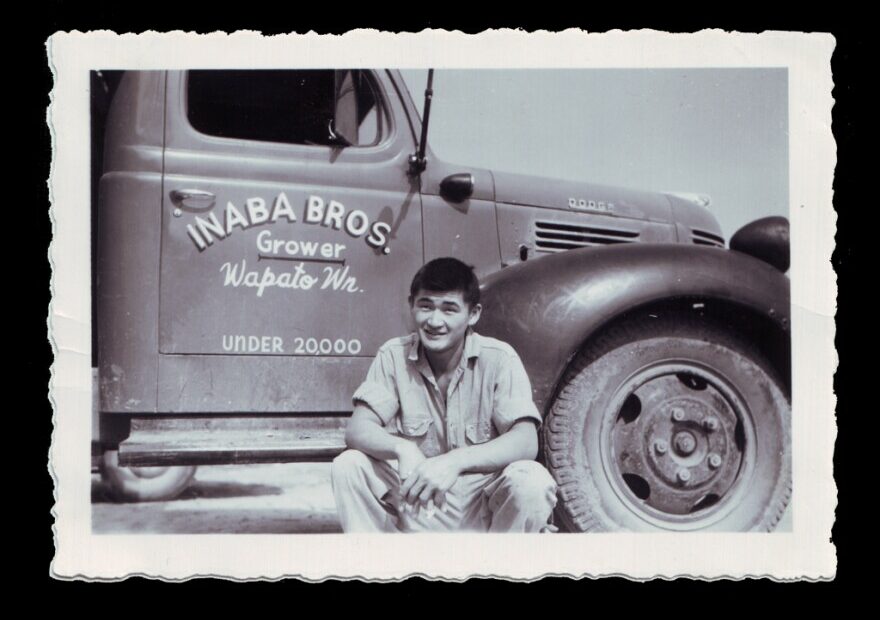 Gilbert Inaba, Lon Inaba’s uncle, sitting by the Dodge truck the was given to the Inaba Family by good friend and seed merchant, Wilbur Logan, after they returned from the internment camps. “Pay me whenever you can. You need it much more than I do,” Lon Inaba recalls Logan saying. “He was a great friend of our family and the Japanese farmers in the valley,” Inaba says.