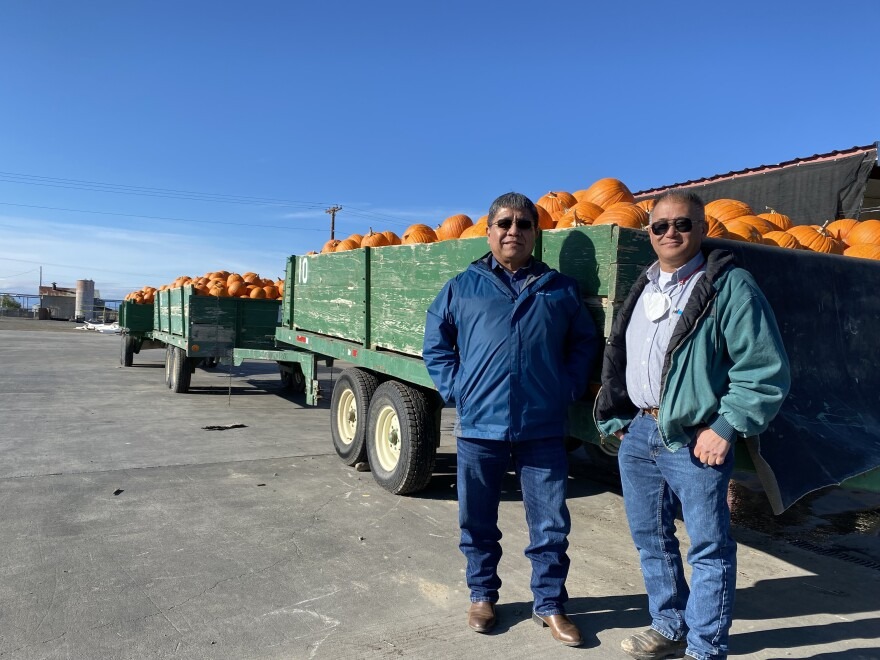 Virgil Lewis and Lon Inaba on the Inaba Family Farm this winter.