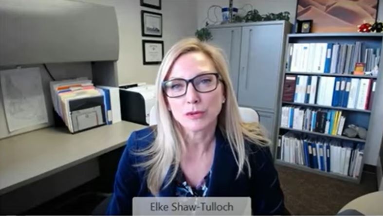 Screenshot of Elke Shaw-Tulloch from the February 1 press meeting.