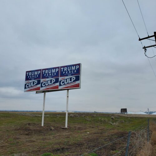Billboards supporting Donald Trump and Loren Culp on highway