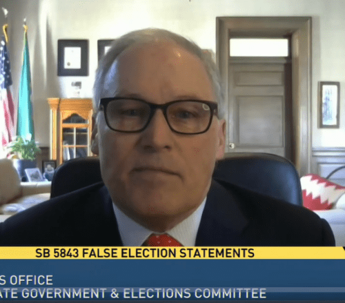 In January, Gov. Jay Inslee took the unusual step of testifying in a legislative committee in favor of a bill he requested to make it a crime for elected officials and candidates for office to incite lawlessness by making false statements about elections. That bill failed to clear the Washington Senate before a key cut-off deadline on February 15.