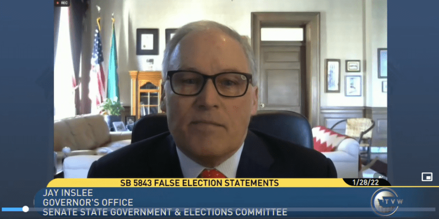 In January, Gov. Jay Inslee took the unusual step of testifying in a legislative committee in favor of a bill he requested to make it a crime for elected officials and candidates for office to incite lawlessness by making false statements about elections. That bill failed to clear the Washington Senate before a key cut-off deadline on February 15.