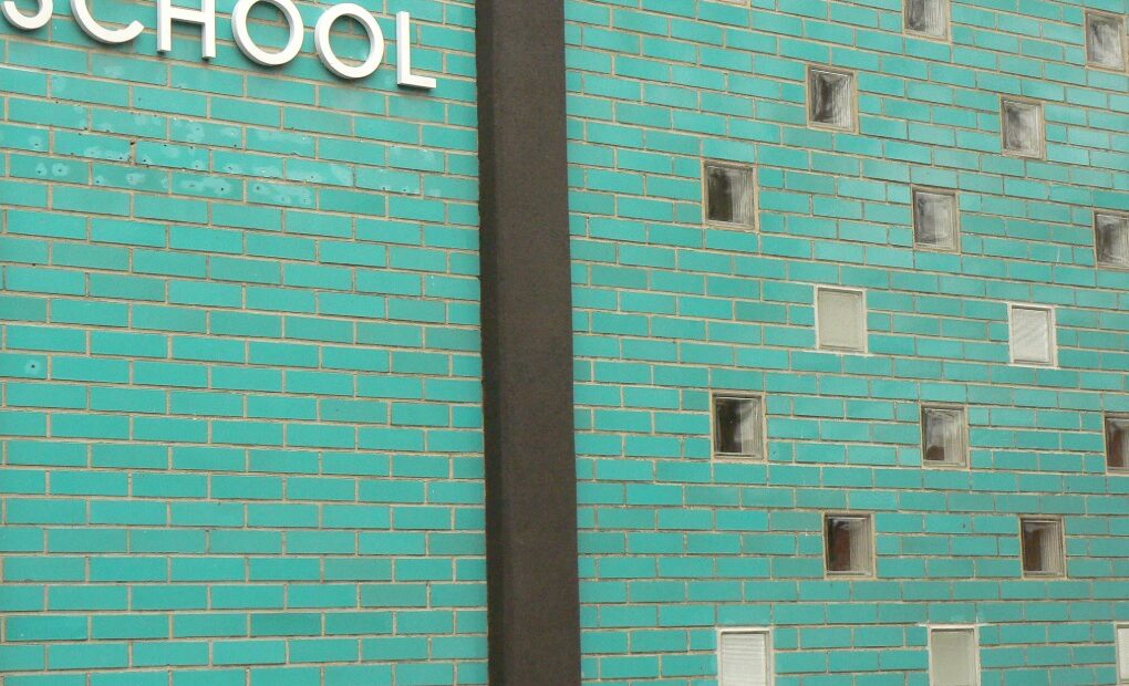 Green blue brick School building