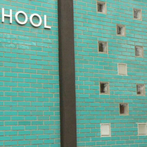 Green blue brick School building