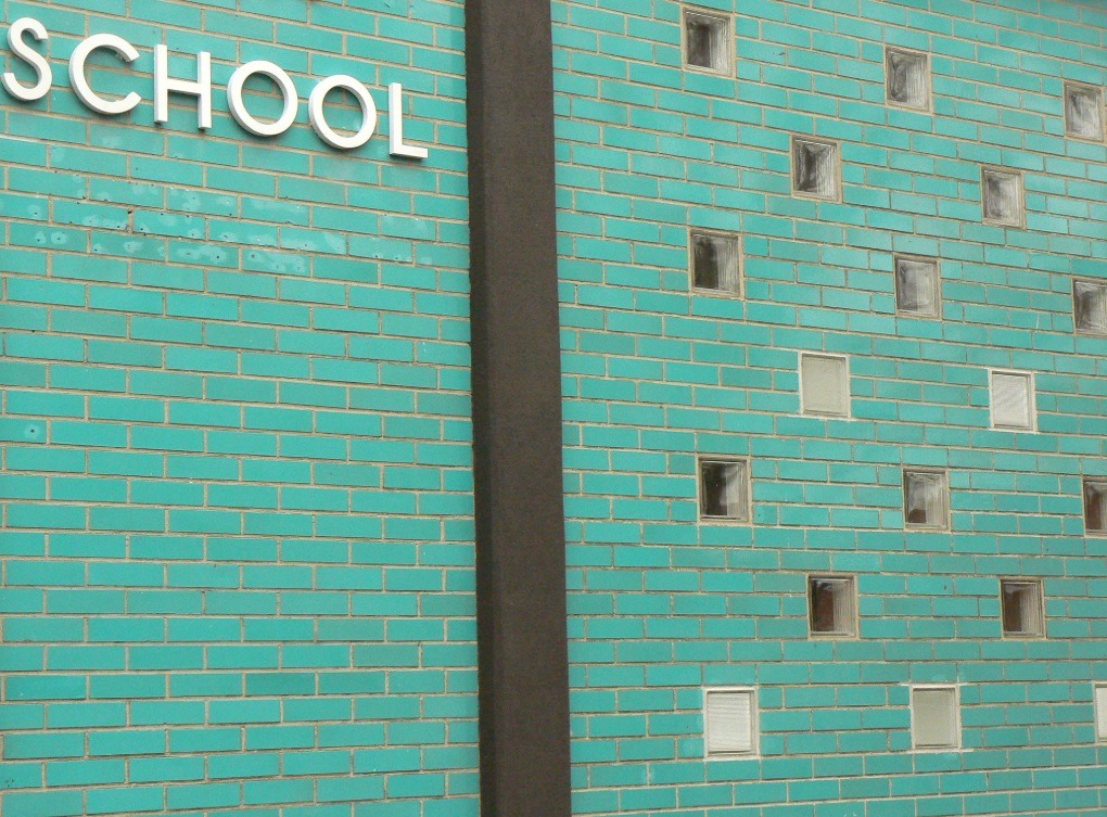 Green blue brick School building