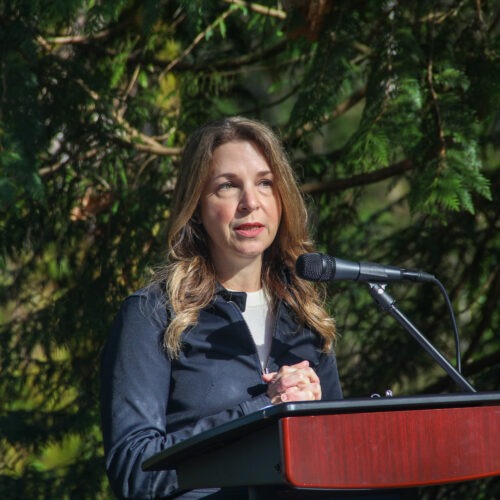 Hilary Franz, Commissioner of Public Lands, announcing the Department of Natural Resource's carbon offset project, April 6. Photo courtesy of DNR Communications