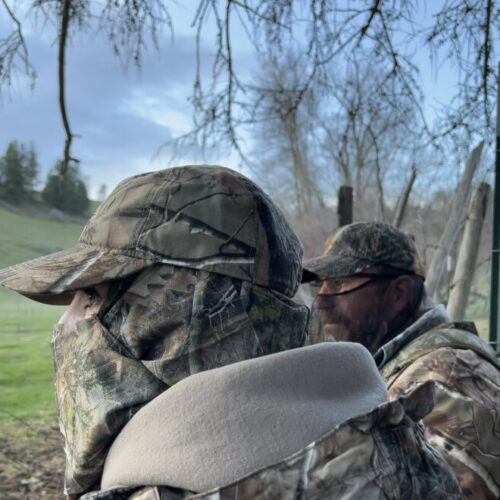 Keely Hopkins and Aaron Garcia hunt turkeys on a private property in Rice, Washington. Hopkins participated in a mentored turkey hunt, designed to teach people how to hunt.