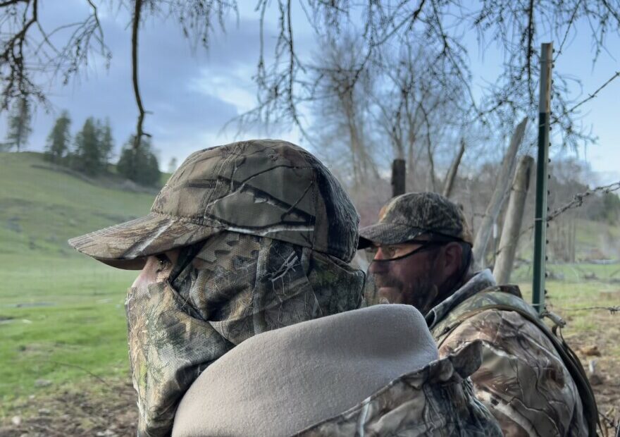 Keely Hopkins and Aaron Garcia hunt turkeys on a private property in Rice, Washington. Hopkins participated in a mentored turkey hunt, designed to teach people how to hunt.