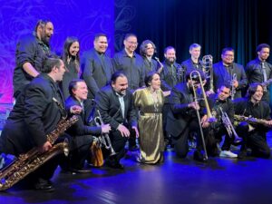 The Julia Keefe Indigenous Big Band posed for a commemorative photo after their premiere in Olympia on May 19, 2022.