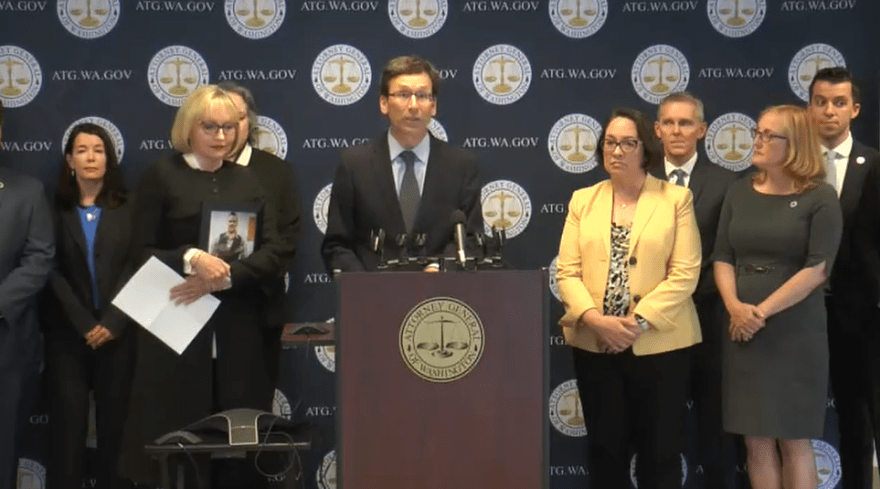 Attorney General Bob Ferguson announces an agreement with three major opioid distributors to settle a lawsuit that had gone to trial, but had not yet concluded. Under the agreement, the state and local governments will share a $476 million settlement to address the ongoing public health fallout from the opioid crisis.