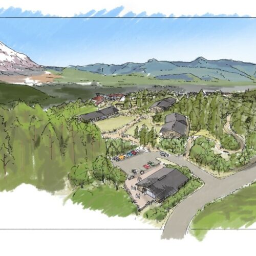 Artist rendering of the planned Mount St. Helens Institute lodge and outdoor school campus on the site of the former Coldwater Ridge visitor center.