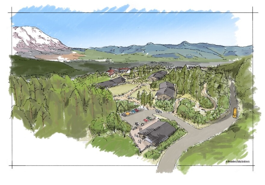 Artist rendering of the planned Mount St. Helens Institute lodge and outdoor school campus on the site of the former Coldwater Ridge visitor center.