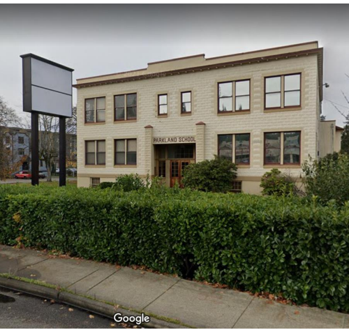 The Parkland School building, owned by Pacific Lutheran University, that community members are trying to save from demolition. Photo from June 21 presentation by the Pierce County Landmarks & Historic Preservation Commission.