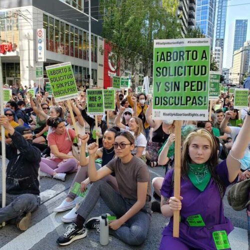 Protesters gather in Seattle after the U.S. Supreme Court overturned Roe V. Wade