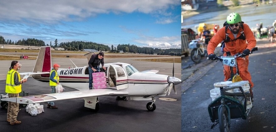 Private pilots and cyclists will separately take to the air and the streets this month to practice delivering relief supplies after a catastrophic earthquake.