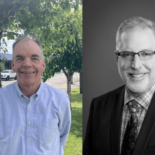 Mason County Auditor Paddy McGuire, left, faces Republican challenger Steve Duenkel this year. Duenkel is running on an 'election integrity' platform.
