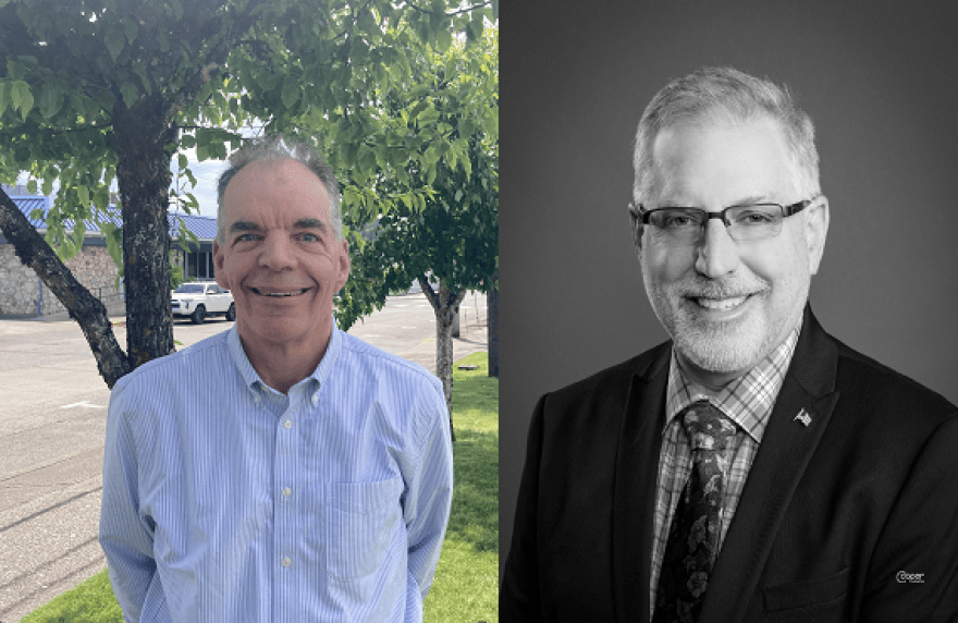 Mason County Auditor Paddy McGuire, left, faces Republican challenger Steve Duenkel this year. Duenkel is running on an 'election integrity' platform.
