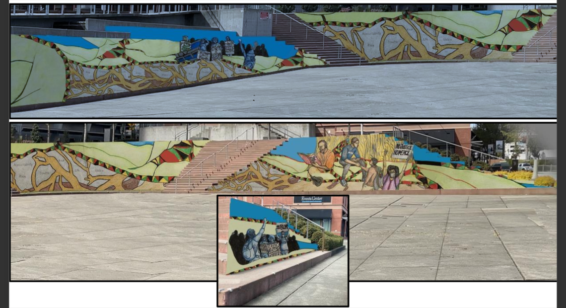 Images of the mural design, which will cover Tacoma's Tollefson plaza, created by Dionne Bonner.