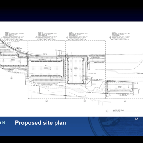 The proposed site plan for the Bridge Industrial warehouse in the Tacoma Mall Neighborhood.
