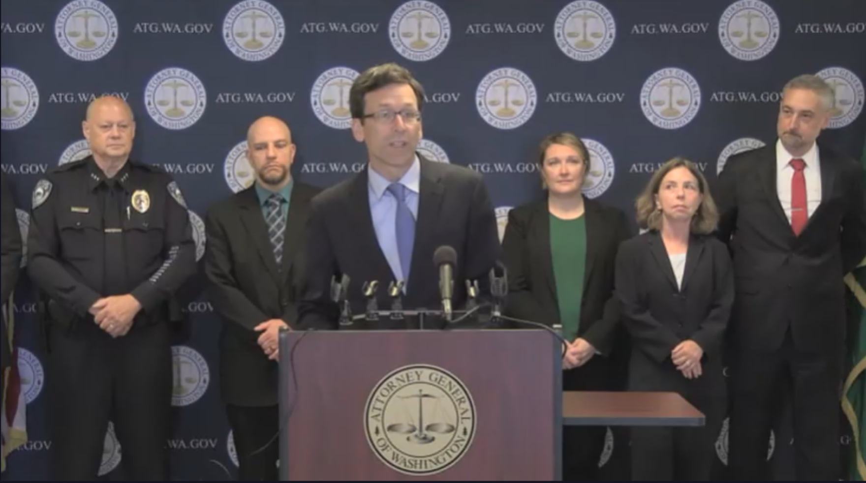 Washington Attorney General Bob Ferguson speaks at a news conference to announce the first convictions stemming from a forensic genealogy grant program his office created to help local police agencies solve cold cases.