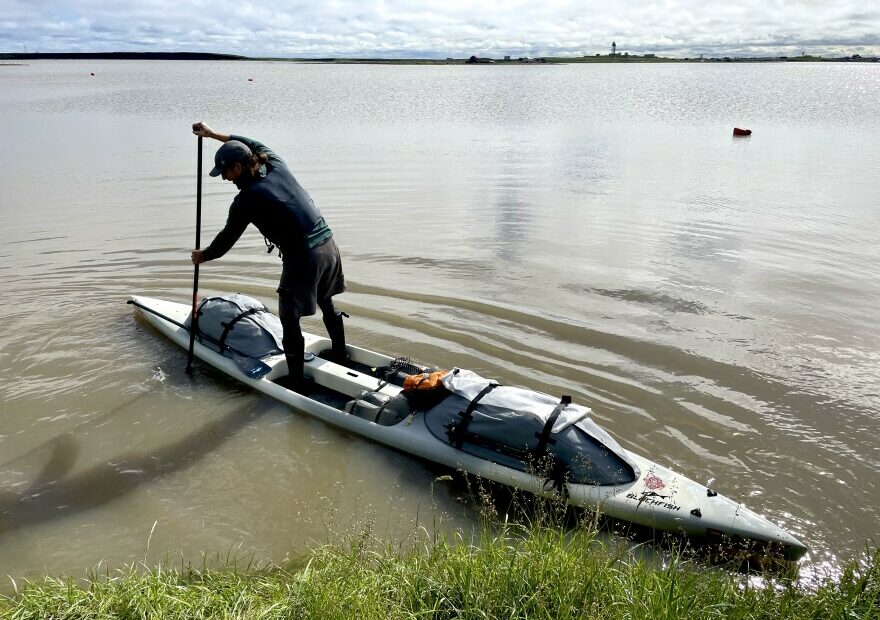 Adventurer Karl Kruger set out from Tuktoyaktuk, Canada, on July 24 to conquer the Northwest Passage with an estimated 150 pounds of food and gear strapped to his paddleboard.